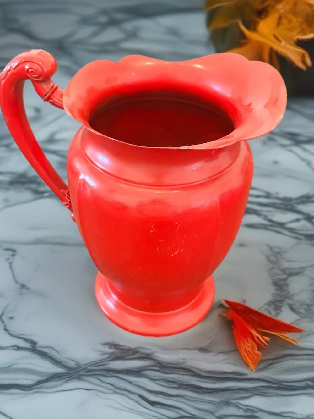 Vintage Cute Red Metal Pitcher